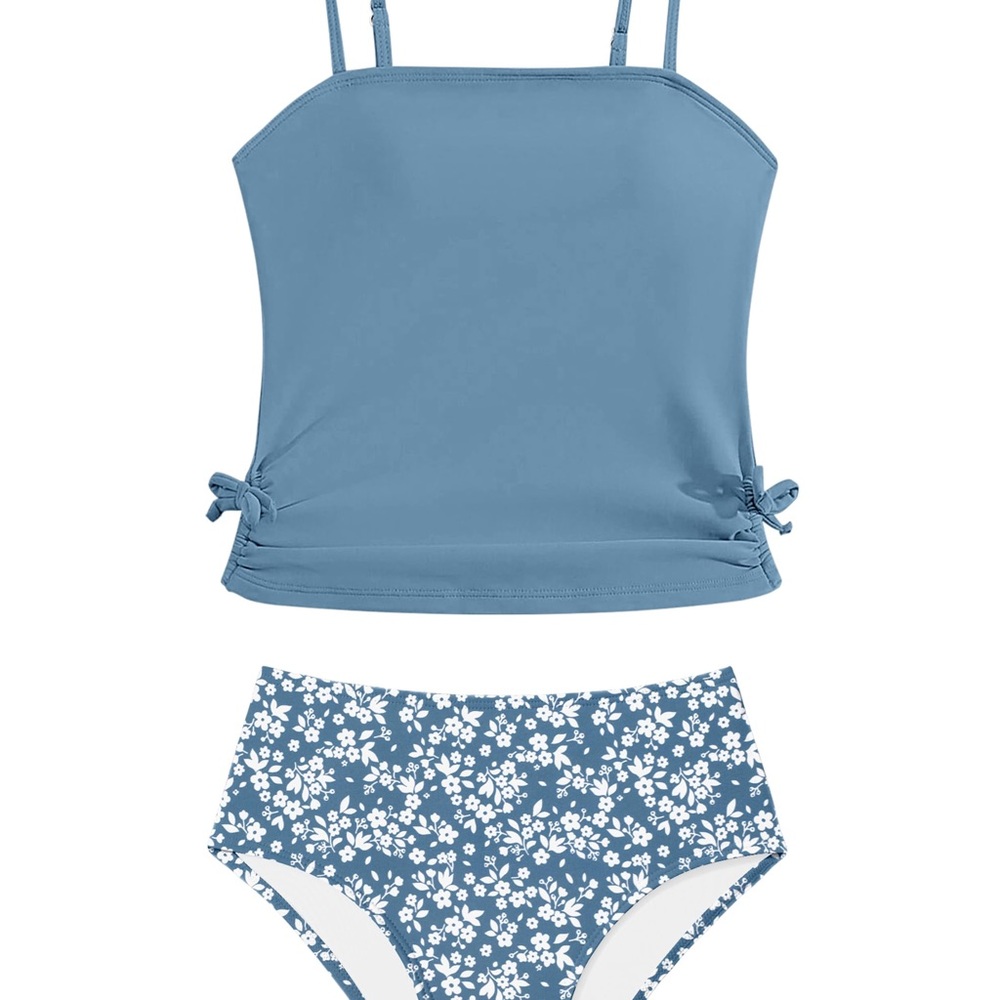 Girls Blue Floral Tankini Set Size 16